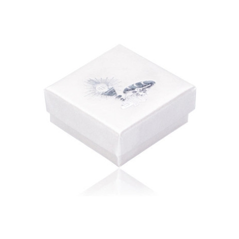 Perleťově bílá krabička na šperk - motiv 1. svatého přijímání stříbrné barvy Šperky eshop