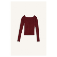 DEFACTO Fitted Open Shoulder Basic Plain Burgundy Knitwear Sweater