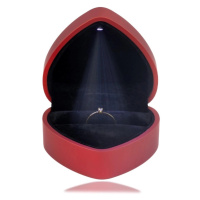 Dárková krabička LED na prstýnky - srdce, matná červená barva, černý polštářek