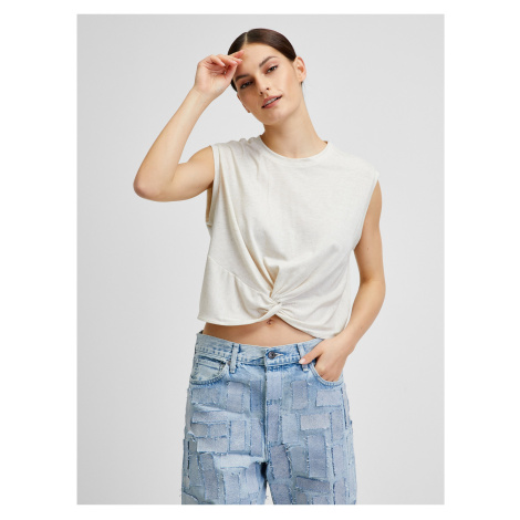 Krémový žíhaný crop top VERO MODA June