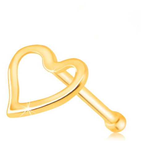 Piercing do nosu ve žlutém zlatě 585 - lesklá kontura nepravidelného srdíčka Šperky eshop