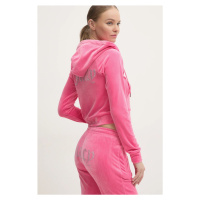 Velurová mikina Juicy Couture MADISON HOODIE růžová barva, s kapucí, JCWA122001