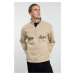 Trendyol Beige Oversize/Wide Cut Text Embroidered Polar Fleece Inside Stand Collar Zippered Swea