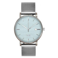 Stříbrno-modré módní hodinky s kovovým řemínkem pro dámy