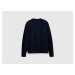 Benetton, Dark Blue Sweater In Pure Merino Wool