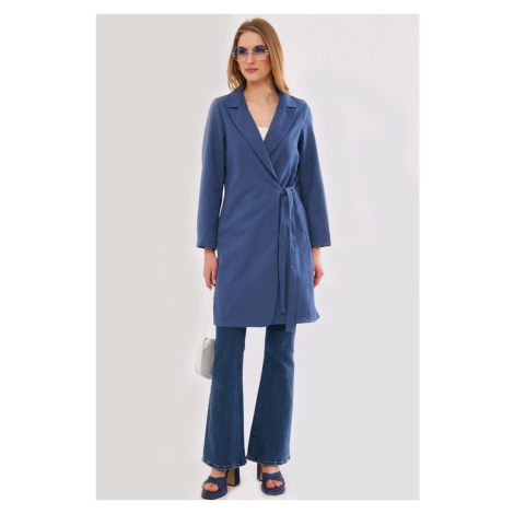 armonika Women's Dark Blue Tie Long Coat