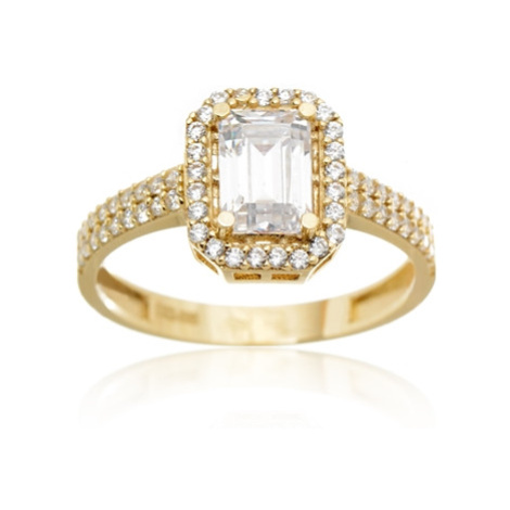 Luxusní dámský prsten ze žlutého zlata se zirkony PR0593F + DÁREK ZDARMA
