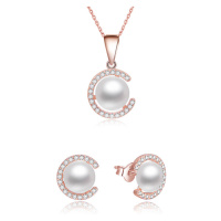 Beneto Pozlacená souprava šperků ze stříbra s pravými perlami AGSET285P-ROSE (náhrdelník, náušni
