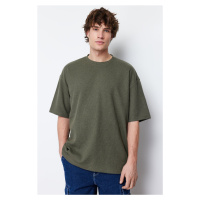 Trendyol Khaki Oversize Crew Neck Krátký rukáv Základní texturované tričko