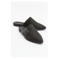 LuviShoes PESA Black Women's Slippers with Straw Stones