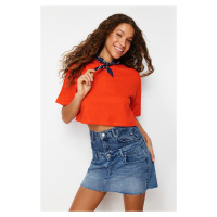 Trendyol Premium Red 100% Cotton Crop Knitted T-Shirt