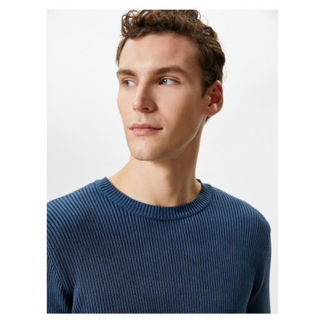 Koton Washed Knitwear Sweater Crew Neck Textured Cotton