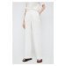 Plátěné kalhoty Sisley dámské, béžová barva, jednoduché, high waist