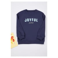 Trendyol Navy Blue Boy's Slogan Printed Crew Neck Knitted Sweatshirt