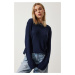 Happiness İstanbul Women&#39;s Navy Blue Summer Mercerized Knitwear Blouse