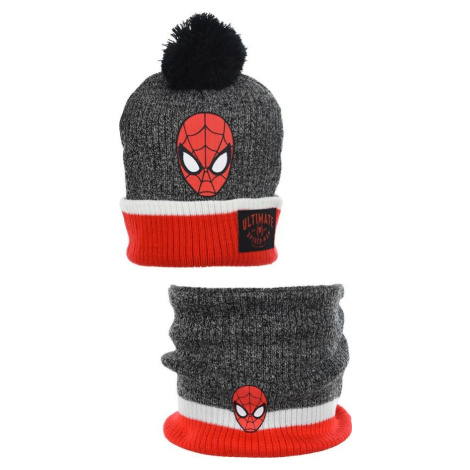 Marvel Spider-Man Šedo-červená pletená čepice s nákrčníkem Barevná