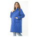 Şans Women's Plus Size Sax Front Zippered Hooded Quilted Lined Long Coat