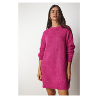 Happiness İstanbul Dámské růžové oversize dlouhé základní pletené svetr