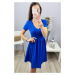 Modré bavlněné šaty s véčkovým výstřihem