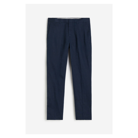 H & M - Lněné společenské kalhoty Slim Fit - modrá H&M