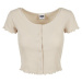 Ladies Cropped Button Up Rib Tee - softseagrass