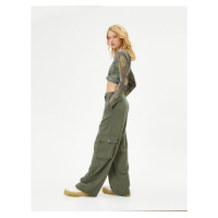 Koton Straight Wide Leg Cargo Trousers Normal Waist Large Pocket Detailed
