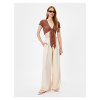 Koton Viscose Wide Leg Trousers with Pockets, Elastic Waist, Pleat Detail