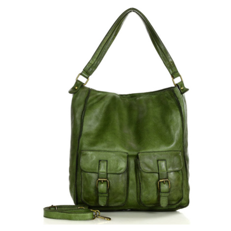 Kožená kabelka přes rameno Mazzini MM195 zelená Marco Mazzini handmade