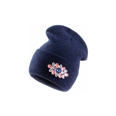 Tmavě modrá čepice Woolk s barevnými kamínky
