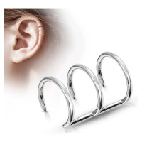 Falešný piercing do ucha z oceli 316L - tři prstence stříbrné barvy