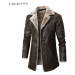 Pánský kožený kabát zimní s plyšovou podšívkou - HNĚDÝ