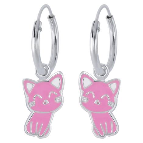 Klenoty Amber Stříbrné náušnice kroužky kočky růžové 12 mm