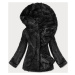 Černá dámská kožešinová bunda s kapucí (BR9742-1)