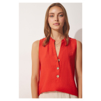 Happiness İstanbul Women's Orange Wooden Buttoned Ayrobin Blouse