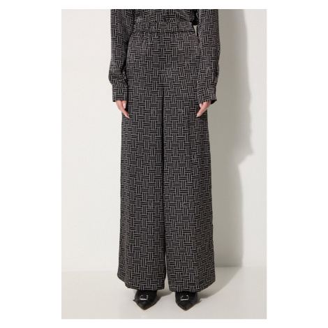 Kalhoty Kenzo Weave Pajama Pants dámské, černá barva, široké, high waist, FE62PA0849R1.99