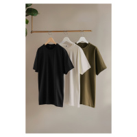 Trendyol Black-Stone-Khaki Large Size 3-Pack Regular Cut 100% Cotton T-Shirt