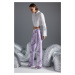 Trendyol Lilac Lesklý metalický tisk s vysokým pasem a širokými nohavicemi
