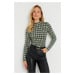 Cool & Sexy Women's Patterned Blouse Ecru-Green