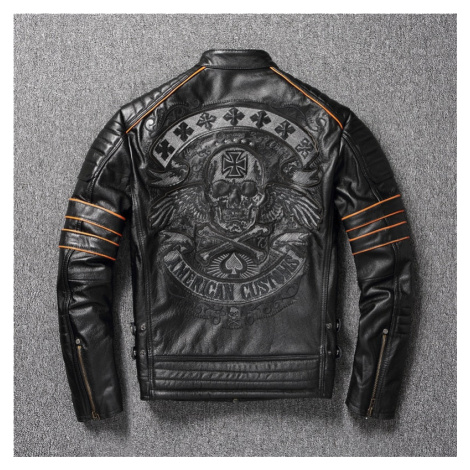 Pravá kožená bunda na motorku s lebkou - AKCE