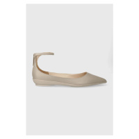 Kožené baleríny Calvin Klein WRAPPED ANKLE STRAP BALLERINA béžová barva, HW0HW01840