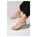LuviShoes BLOEME Gold Stone Women's Single Band Thin Heeled Evening Shoes