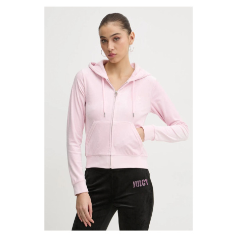 Velurová mikina Juicy Couture růžová barva, s kapucí, JCWAS125302