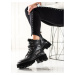 Výborné kotníčkové boty černé dámské na plochém podpatku