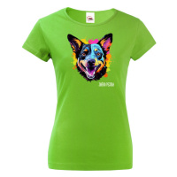 Dámské tričko s potiskem plemene Austrálsky honácký pes s volitelným jménem