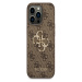 PU 4G Metal Logo Zadní Kryt pro iPhone 14 Pro Max Brown Obal na telefon Guess