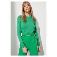 Trendyol zelený manžetový knoflíček s detailním pleteným svetrem