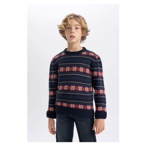 DEFACTO Boy's New Year's Themed Crew Neck Knitwear Sweater