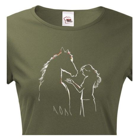 Dámské tričko pro milovníky koní - dívka a kůň- dárek pro milovnici koní BezvaTriko