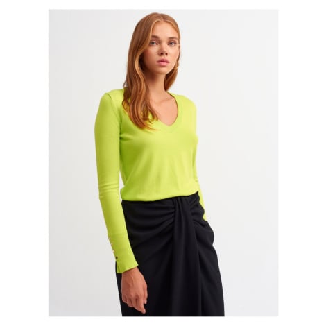 Dilvin 2443 V Neck Sleeve Cuff Dropped Sweater-lime