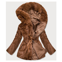 Hnědá dámská bunda - kožíšek s kapucí (BR9743-22)